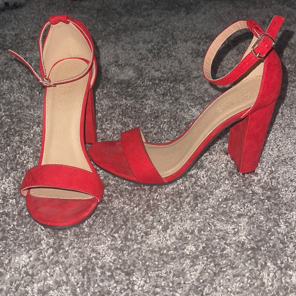 Red Chunky Block Heels